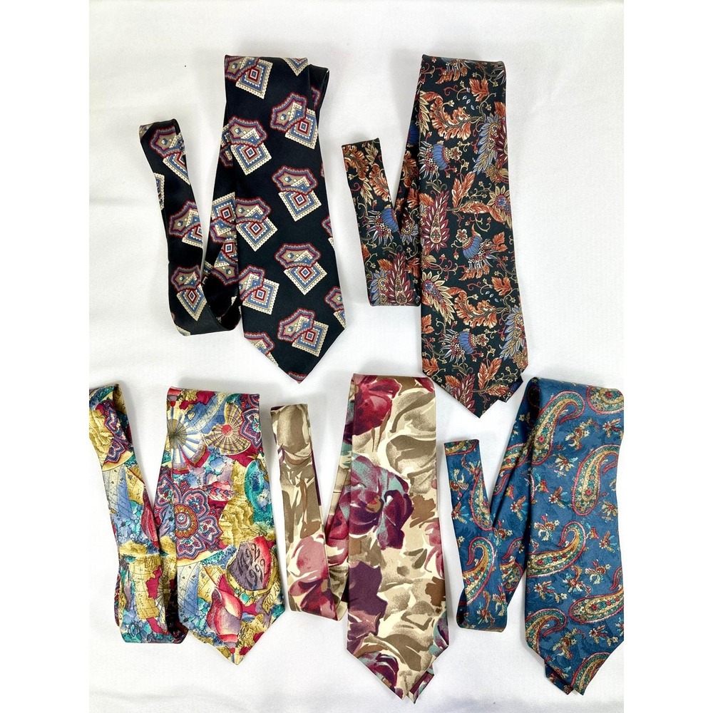 Vintage Silk Tie Lot of 5‎ Made in USA & Italy Paisley Floral Geometric 80s 90s
